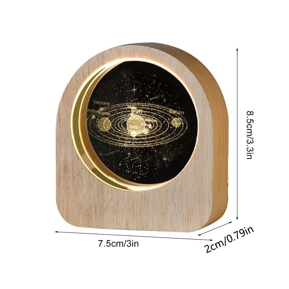 Warm Lights 3D Engraved Lamp Wooden Base Plug and Play Wood Crystal Night Light Decorative Laser Engraved