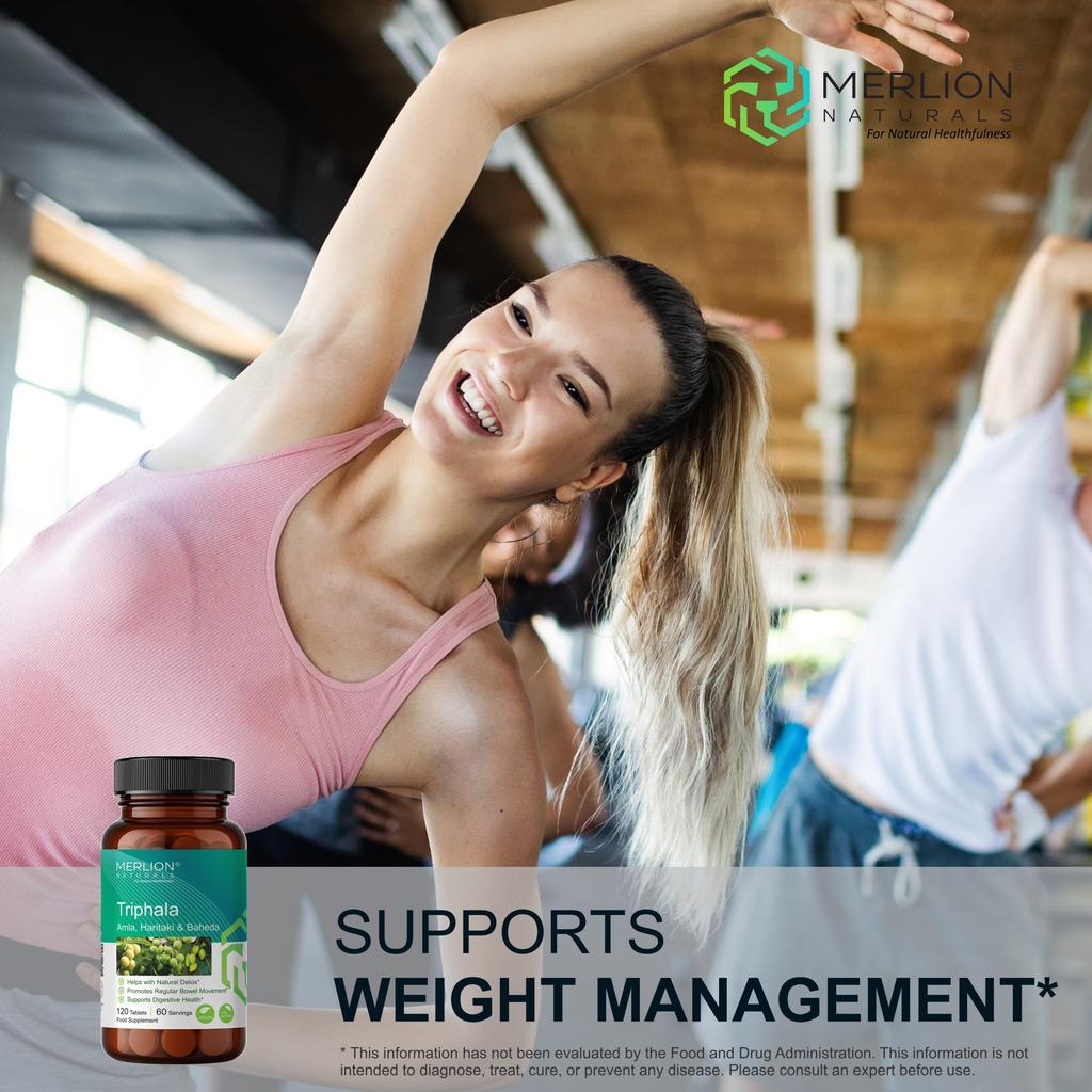 Merlion Naturals Triphala Tablets, Amla, Haritaki & Baheda, 500mg (120 Tablets)