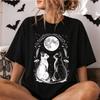 Vintage Celestial Cat Moon T Shirt Unisex Unisex Gothic Witchy Black Cat Print Casual Short Tee Cotton Sleeve Harajuku Y2k Top
