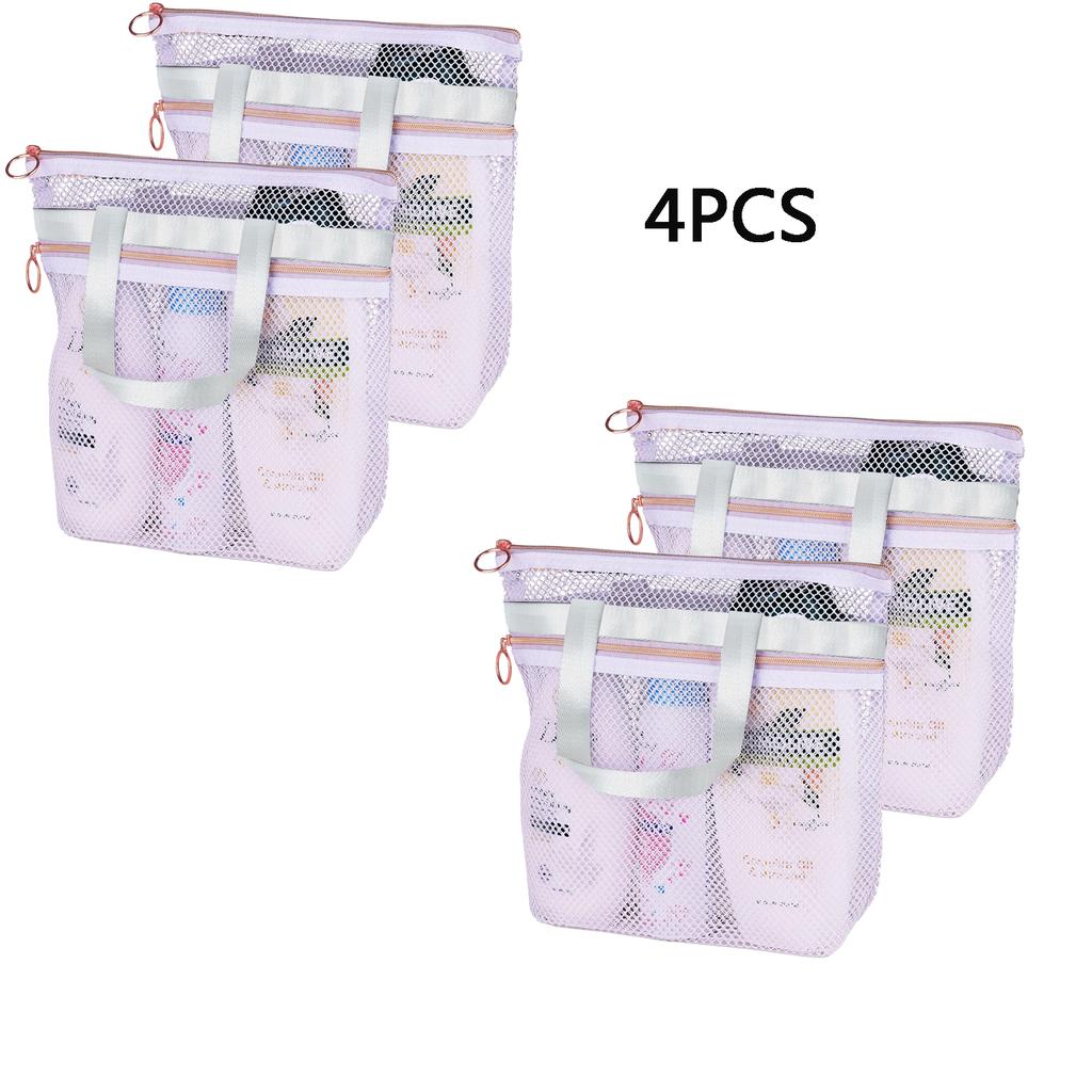 Portable Handheld Toiletries Swimming Beach Zipper Bag, Mesh Shower Caddy Bag Hanging Toiletry And Bath Organizer Two Pockets
