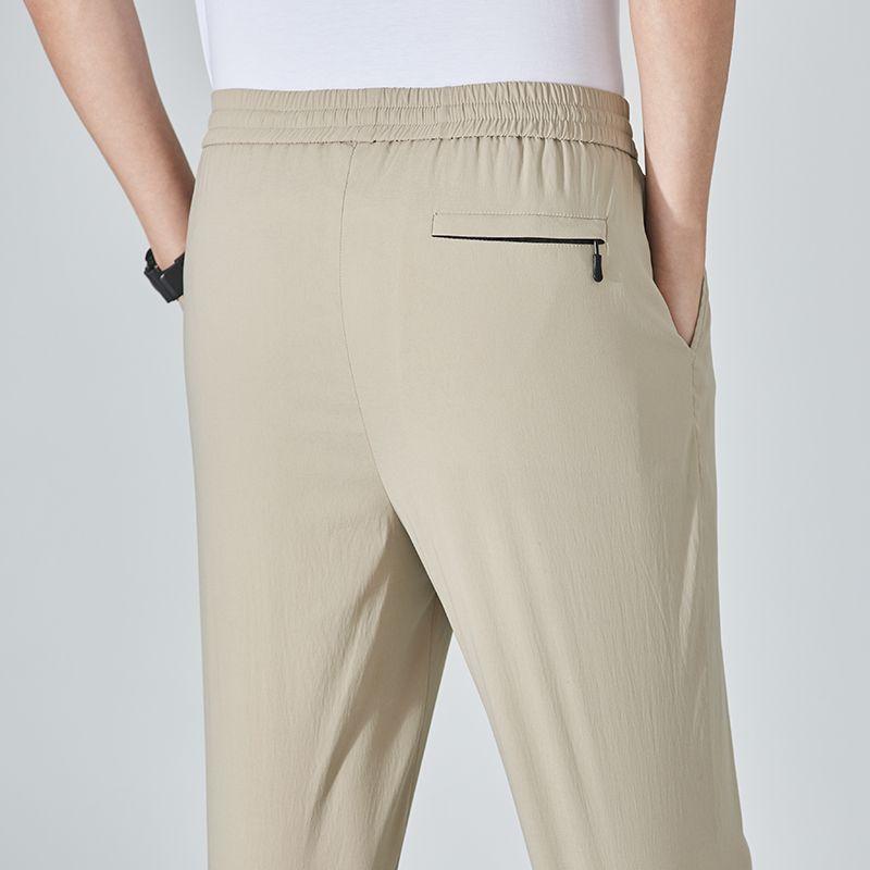 Men's Ice Silk Breathable Straight Leg Pants for Summer High Elasticity Sporty Loose and Casual Men's Pants
