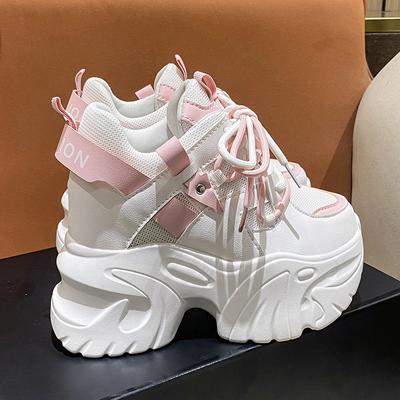 Mode 10,5CM Damen Plateau-Sneakers Schnürschuhe Herbst Sport Dad Schuhe High Top Klobige Freizeitschuhe Frau Dicke Sohle Mesh Weiße Schuhe
