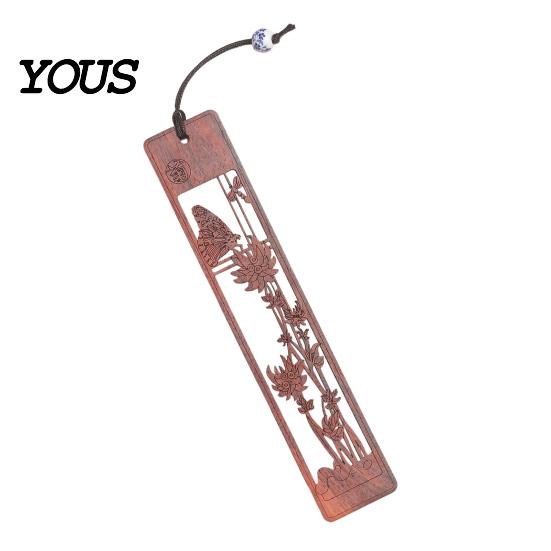 Thin Flat Bookmark Rosewood Bookmark, Plum Orchid Bamboo Chrysanthemum Carved Classic Seamless Page Marker Traditional Chinese Style Wood