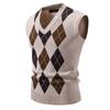 Mens Soft Sweater Vest Spring Autumn Sleeveless Knitted Pullover Husband Dad Fashionable Knitted Vests Black Grey Plaid
