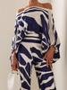 D9713 Women's Casual Satin Print One-Shoulder Top & Long Pants Two-Piece Set
