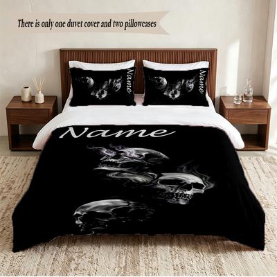 Dark Gothic Personalized Custom Name 3‑Piece Bedding Set Soft Duvet Cover Set For Bedroom Home Decor