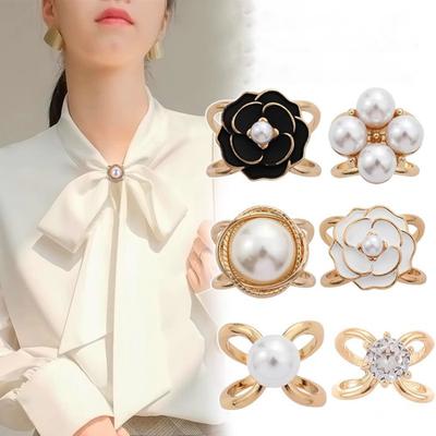 Flower Scarf Ring Faux Pearl Rose Camellia Silk Scarf Clip Elegant Floral Slide Buckle for Silk Scarves T-shirt Shawl