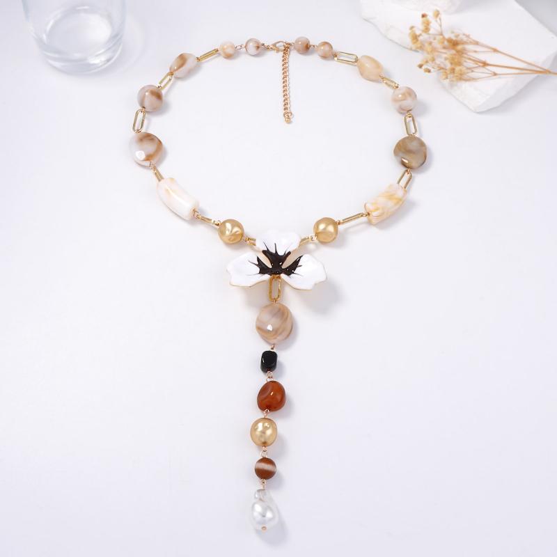 Дизайн личности Сплав Капельное масло Цветок Смола Бусины Y-образные Подвески Ожерелья Для Женщин Ювелирные Изделия Подарки