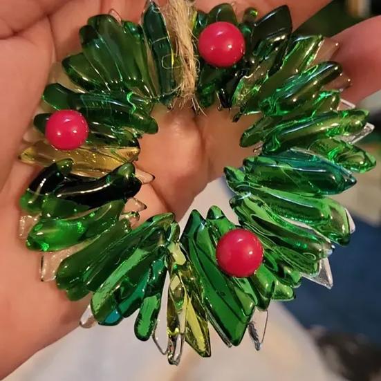 Glass Christmas Ornament Red Green Silver Wreath/Tree Hanging Decoration for Holiday Home Party Decor