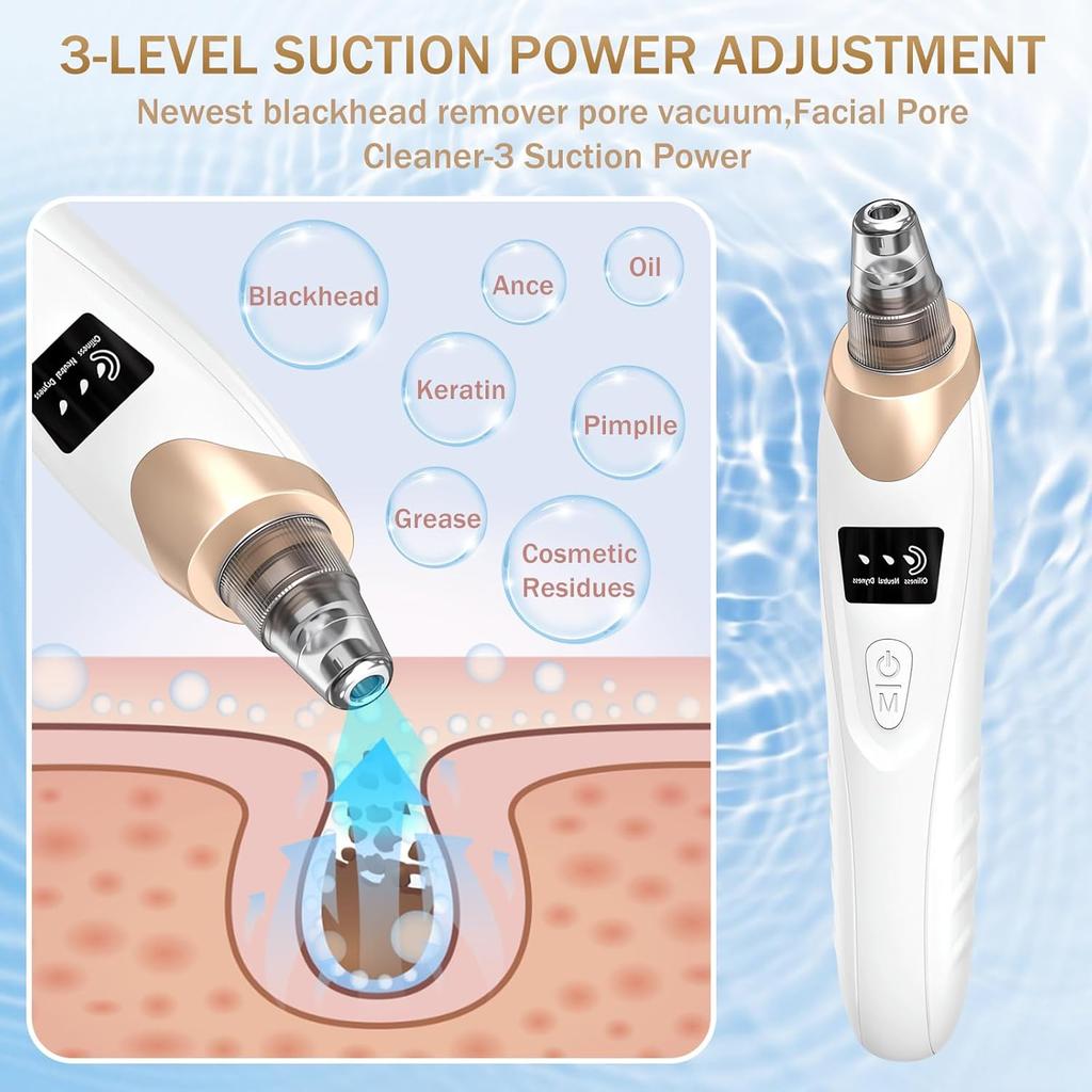 Blackhead Remover Pore Vacuum Kit - 2023 Upgraded Blackhead Extractor Tool with 3 Adjustable Suction Levels, 5 Probes, USB Rechargeable, Suitable for