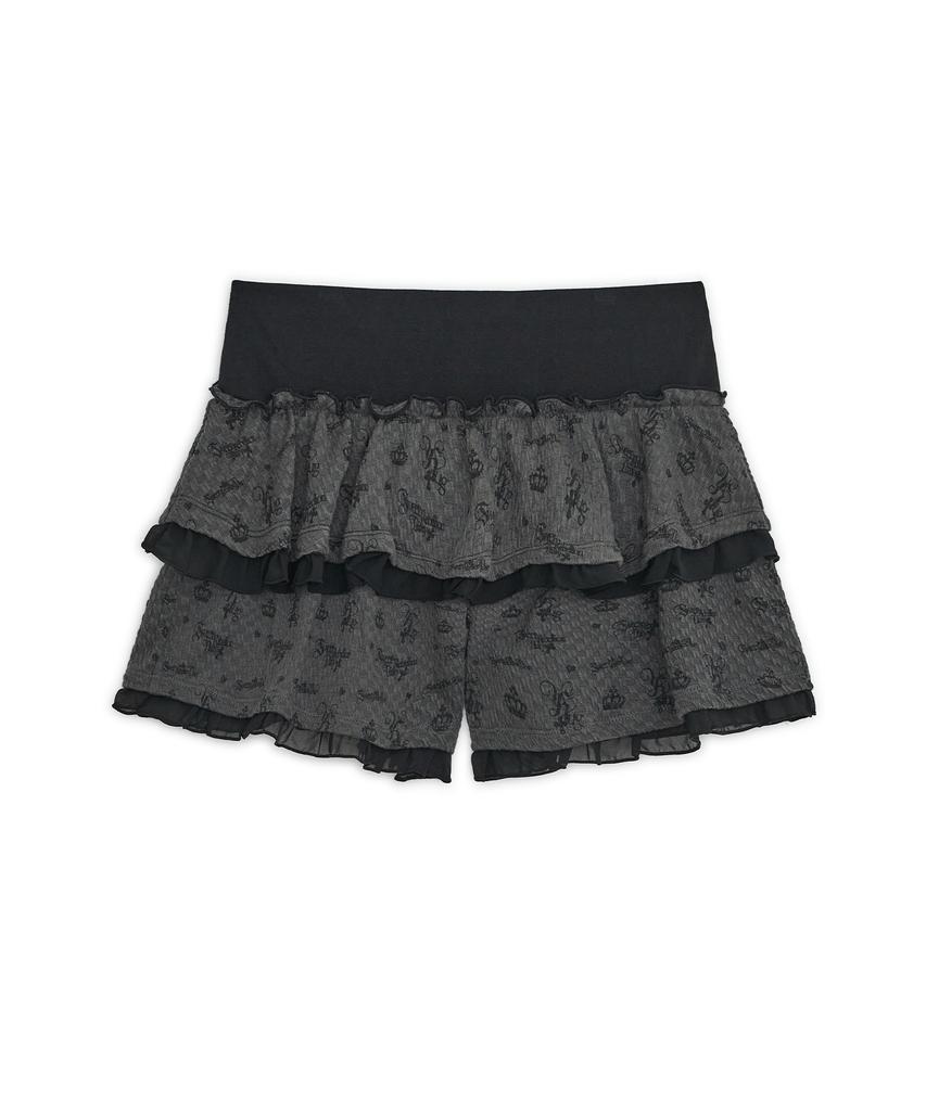 HUG YOUR SKIN Ribbon Tiered Skirt Pants (Black)