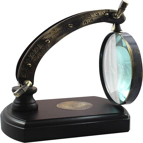 Antique Desk Magnifying Glass Vintage Map Reader Lens Brass Folding22.86 X15.24cm Brass