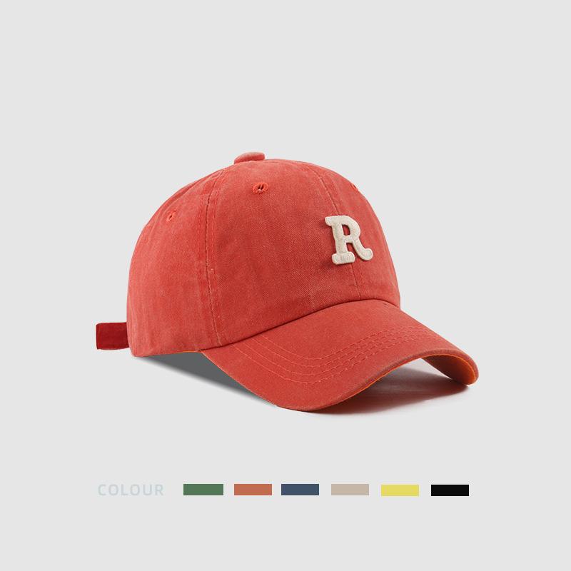 Fashion Solid Color Baseball Hat for Men Women R-Letter Washed Cotton Sunshade Duck Tongue Cap Unisex Adjustable Peaked Hat