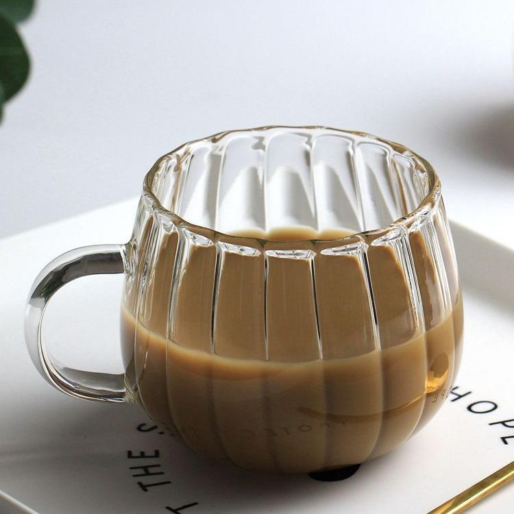 High Borosilicate Heat-Resistant Glass Juice Beverage Cup Drinking Cup Vertical Pattern With Handle Single Layer Cup Household Milk Coffee Cup
