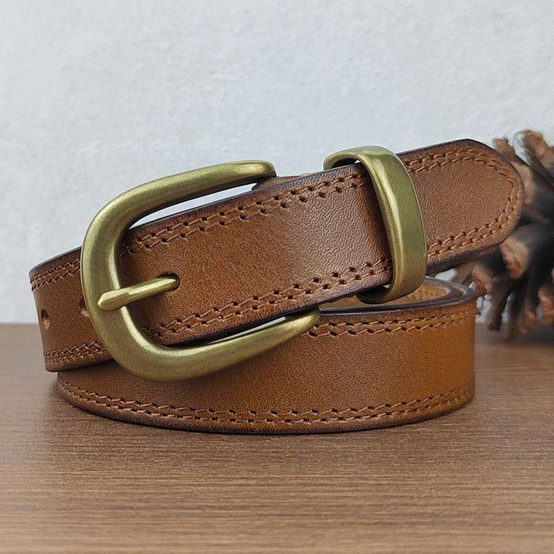 Premium Women'S Leather Belt Casual Business Copper Buckle Belt Simple And Fashionable First-Layer Cowhide Belt