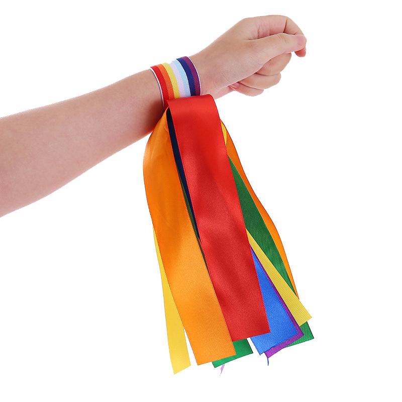 Children'S Wrist Elastic Ribbon Performance Rainbow Wrist Strap Stage Performance Wrist Bell