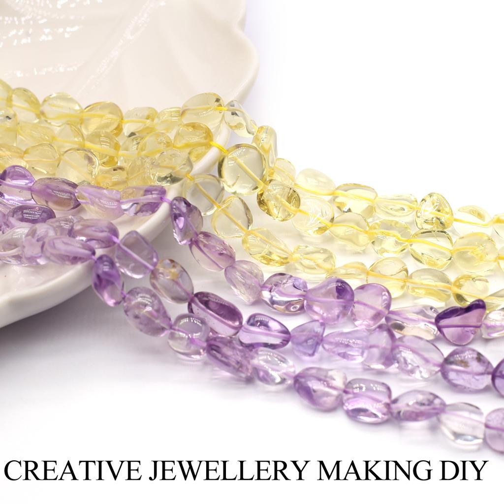 1String Reiki Healing Crystal Beads, Natural Stone Transparency Citrine Amethyst Gems Loose Spacer Beads for Jewelry Making DIY Christmas Gifts 38cm