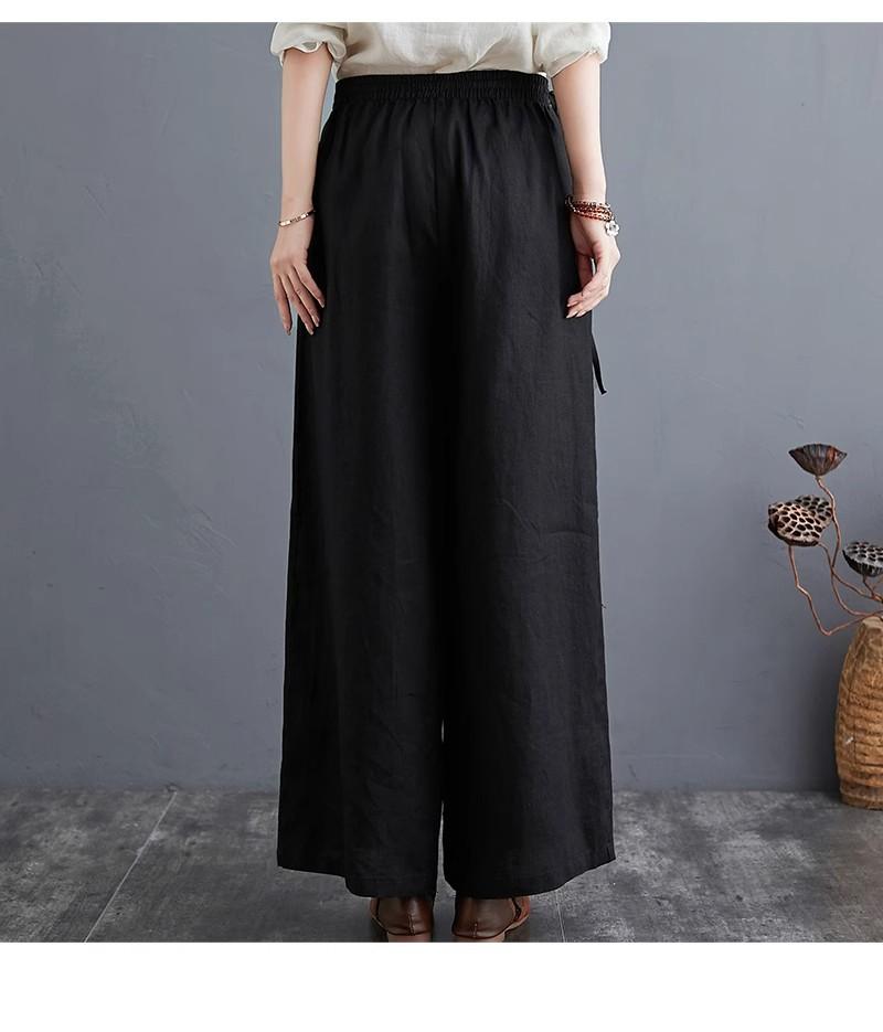 Frühlings- und Sommer-Literarische Baumwoll- und Leinenhosen Locker Große Größe Weiter Bein Hosen Hohe Taille Bodenlange Hosen Gerade Hosen Leinen Damen Hosen