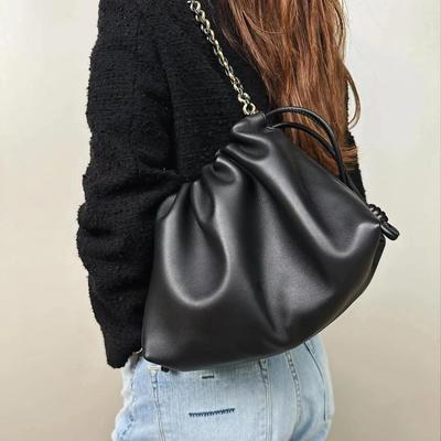New Model Women's Genuine Leather Cloud Bag: Top Grain Cowhide Drawstring Purse & Crossbody Clutch