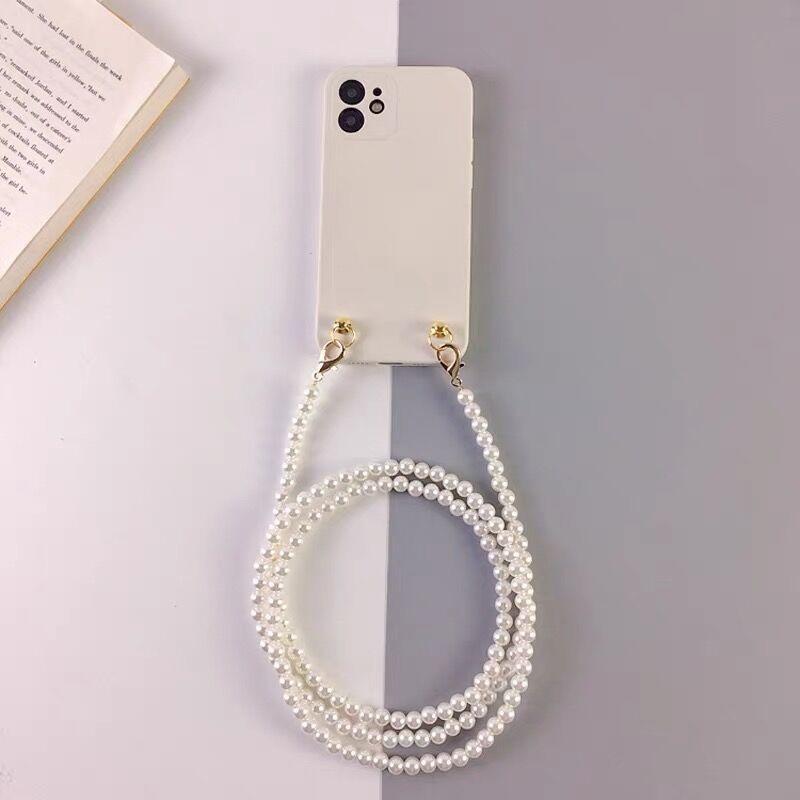 Pearl Chain Crossbody Phone Case for iPhone 11, 13, 15 Pro Max & 17 - Soft Protective Cover