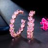 Rose Gold Plated Cute Pink Color Love Heart Cubic Zirconia Stone C Shaped Stud Hoop Earrings Costume Accessories for Women Gift