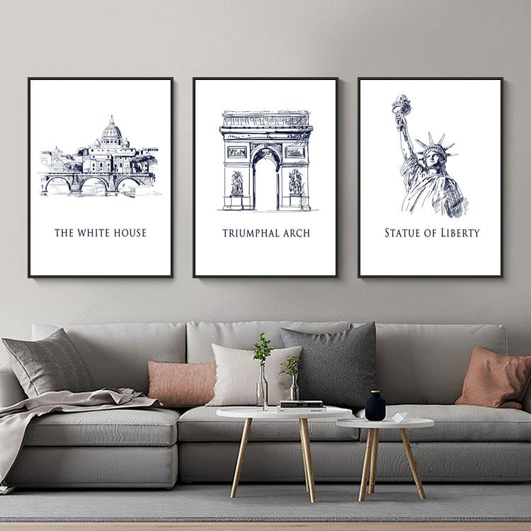 Black White Travel Poster Retro City Landscape Print Canvas Painting Nordic Wall Art Home Decor