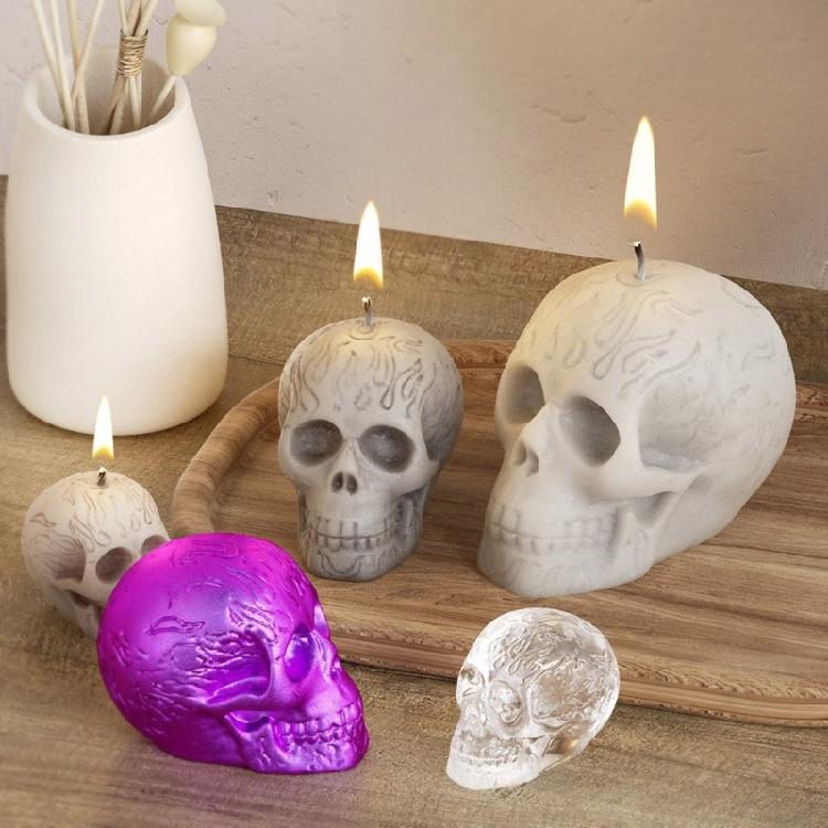 Skull Shape Gypsum Molds Scented Candle Silicone Mold Concrete Cement Crafting Mold Table Ornament Halloween Decorations