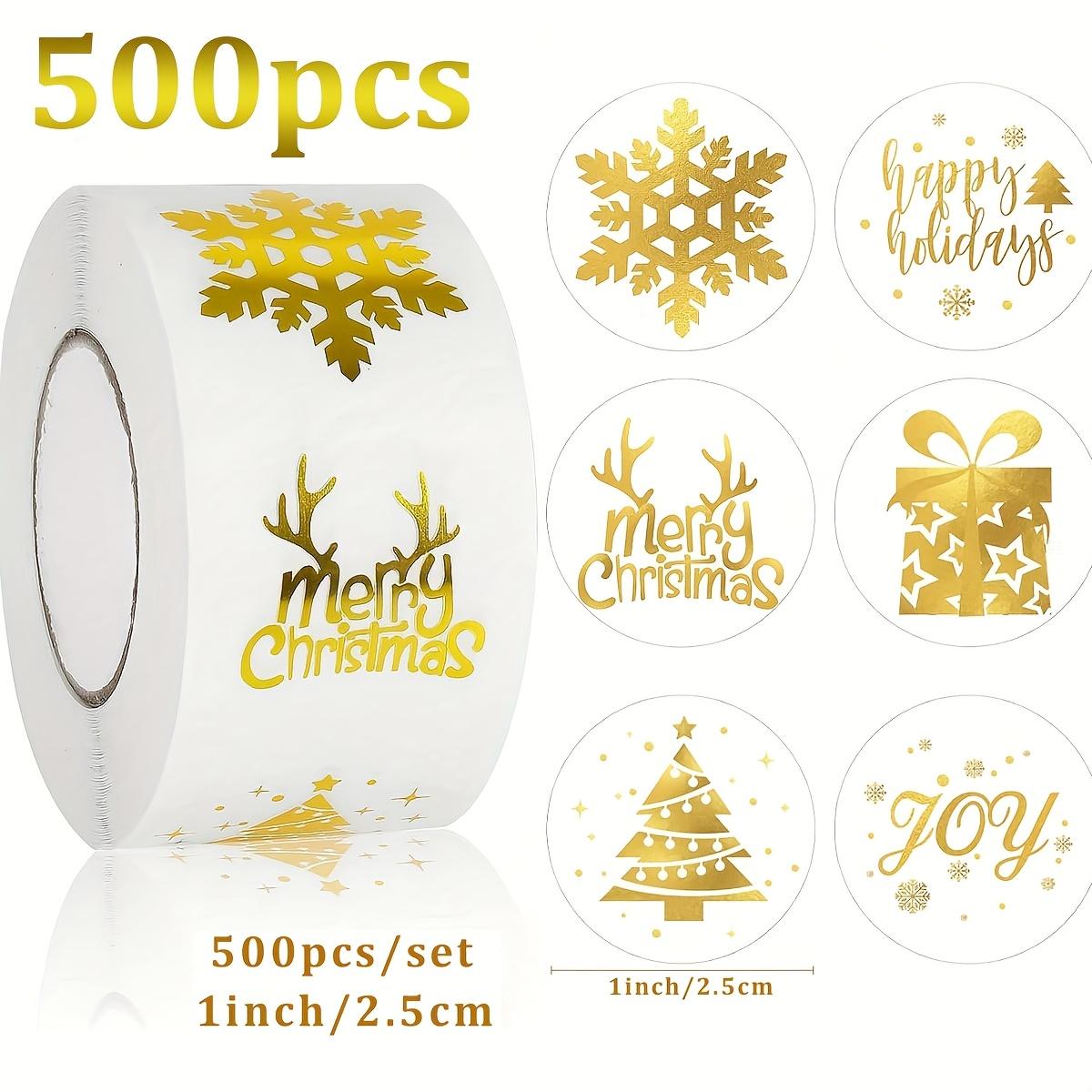 

500pcs Stickers/Roll Transparent Golden Glitter Christmas Gift Box Sealing Labels Handmade Decoration Self-Adhesive Sticker