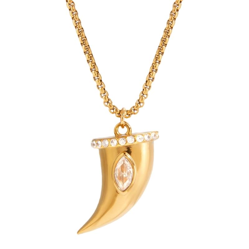 Stylish Western Cowboy Inspired Horn Shaped Cubic Zirconia Necklace Feature Adjustable Chain for Fashionable Appeal 1