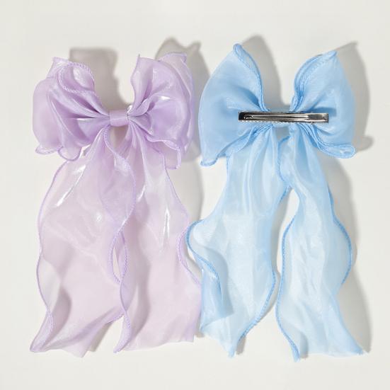 Women Hairpin Cartoon Bowknot Long Ribbon Decor Back Head Hair Clip Hair Styling Tool Hair Accessory