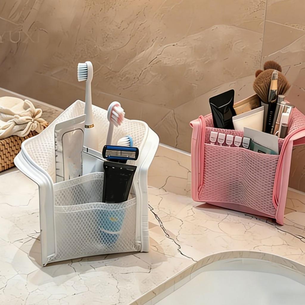 Portable Vertical Cosmetic Bag Women EVA Mesh Storage Bag Large Capacity Pen Cosmetic Toothbrush Organizer Holder Wash Pouch