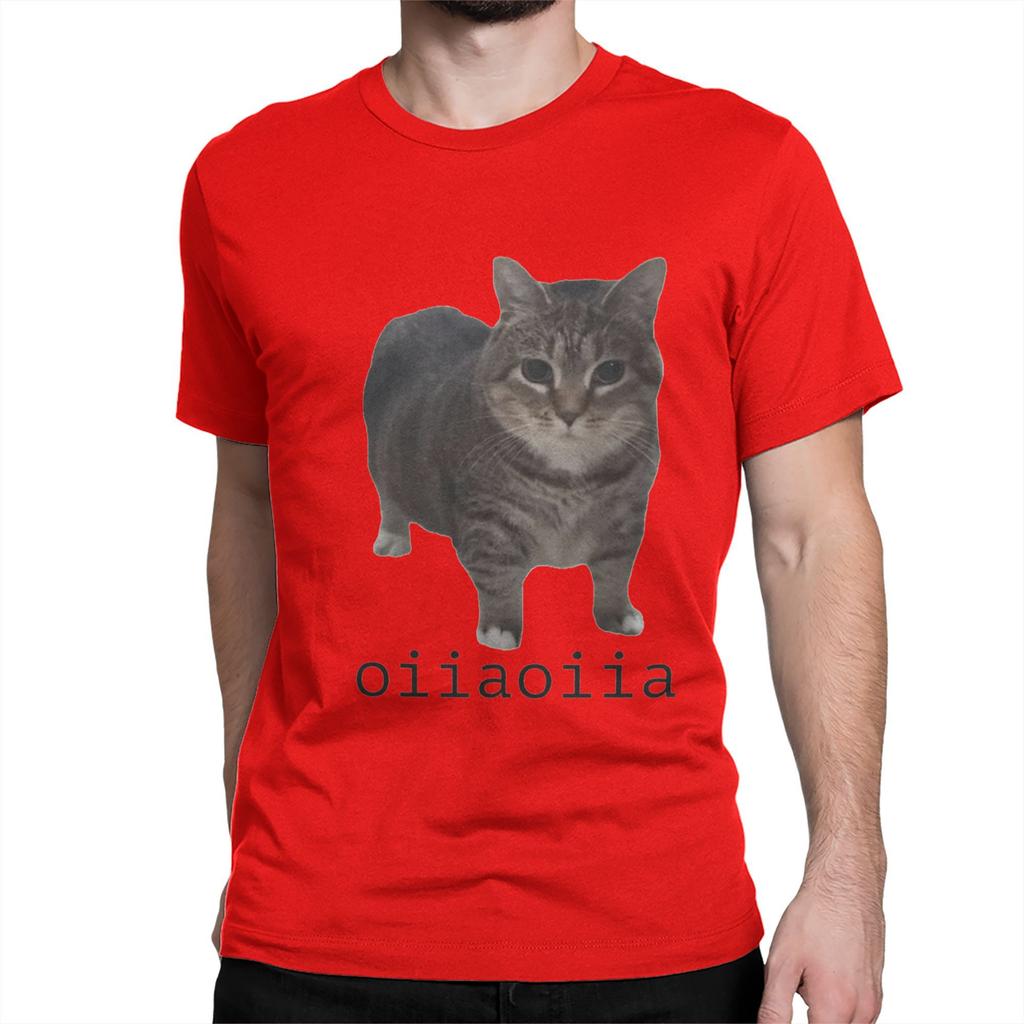 Brainrot Katze T-Shirts Herren 100% Baumwolle Lustiges T-Shirt Rundhals oiiaoiia Katze T-Shirts Kurzarm Kleidung 4XL 5XL 6XL