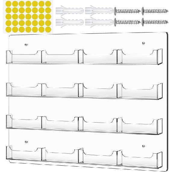TURSTIN Business Card Holder Wall Mount Clear Sticker Display Marketing Holder Acrylic Business Card Stand Multi Pocket Rack Organizer Space Saver 16 Pockets