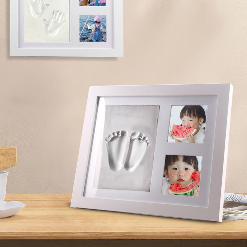 DIY Ink Pad Frame for Baby Hand & Footprints, 100-Day Memories, Pet Memorial, Wooden Photo Album
