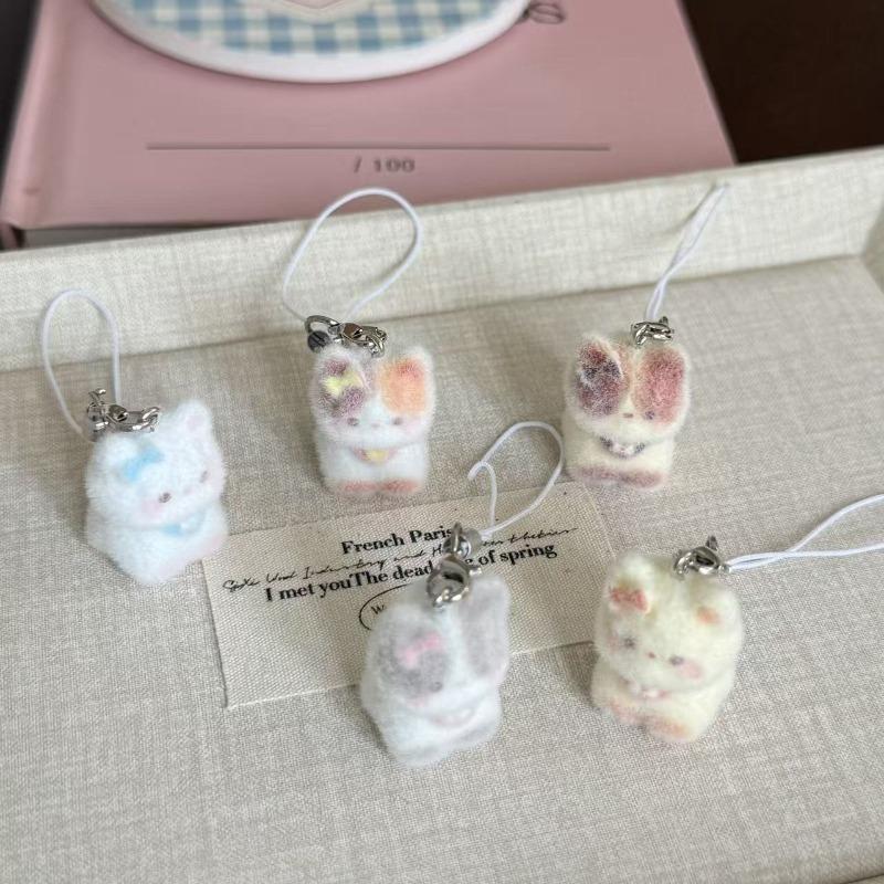 Kawaii Plush Cute Cat Keychain Flocking Animal Pendant Phone Lanyard Hanging Keycord Charm Key Chains DIY Accessories Girl Gifts