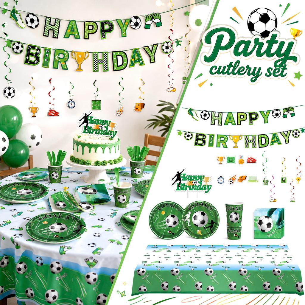 Soccer Party Paper Plates Set Disposable Tableware for Sports Events and Gatherings with Football Field and Ball Design 8 Pack