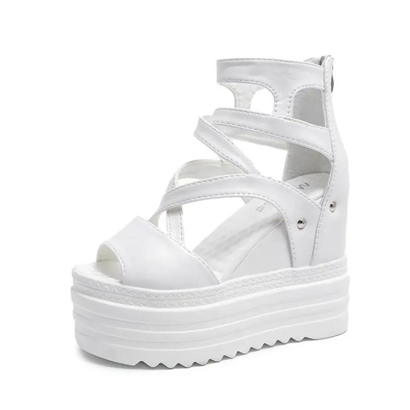 Keilabsatz Sandalen Dicke Sohle Mode Höhensteigerung Kreuzriemen Fischmaul Damenschuhe Freizeit Sandalen