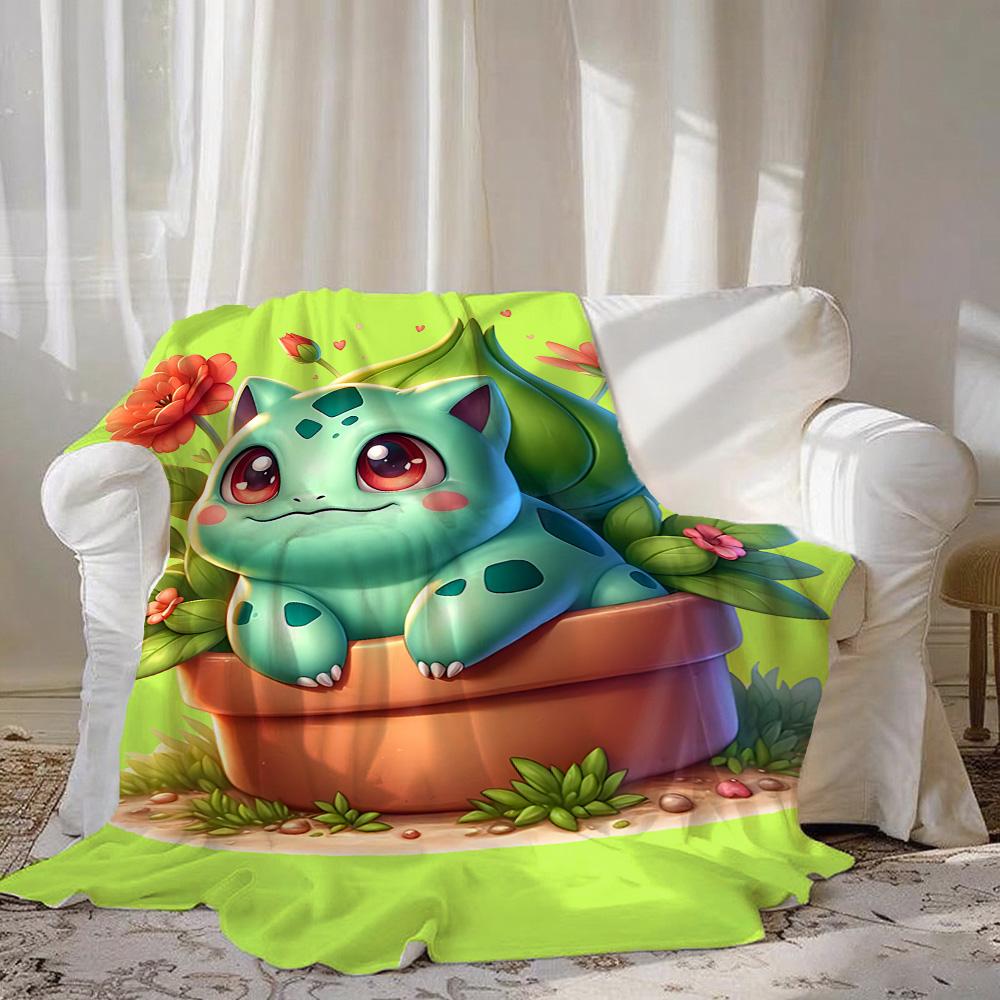 Kawaii B-Bulbasaurs Double Blanket for Bed Sofa Blankets and Camping Furry New Year Bedspread the Anime Home Decoration Sofas