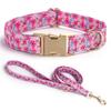 Floral Print Dog Collar and Leash Set Adjustable Soft Nylon Pet Collar with Metal Buckle Dog Lead for Daily Walking Training