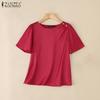 ZANZEA Women Casual Round Neck Summer Short Sleeve Plain Blouse