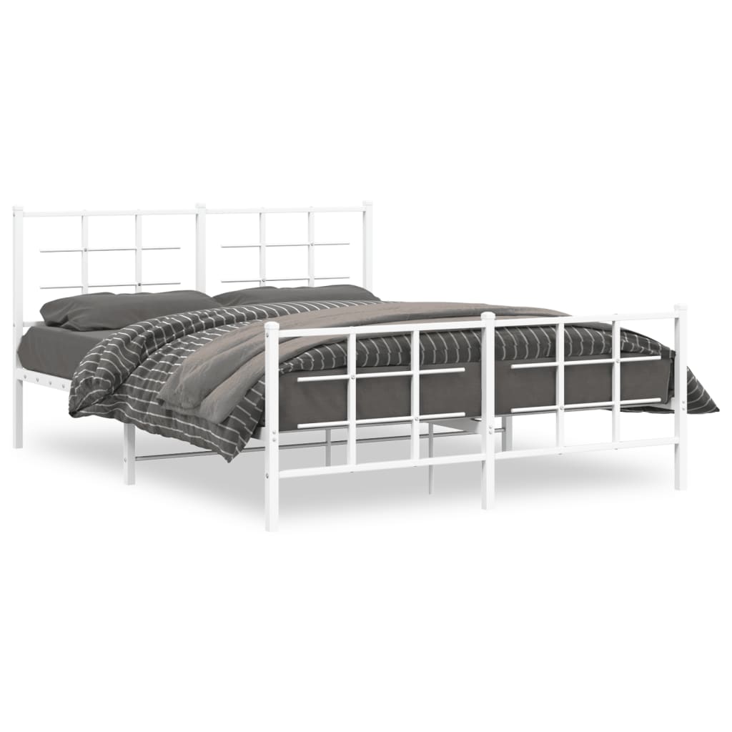 Vidaxl Metal Bed Frame with Headboard and Footboard, White, 150X200 Cm