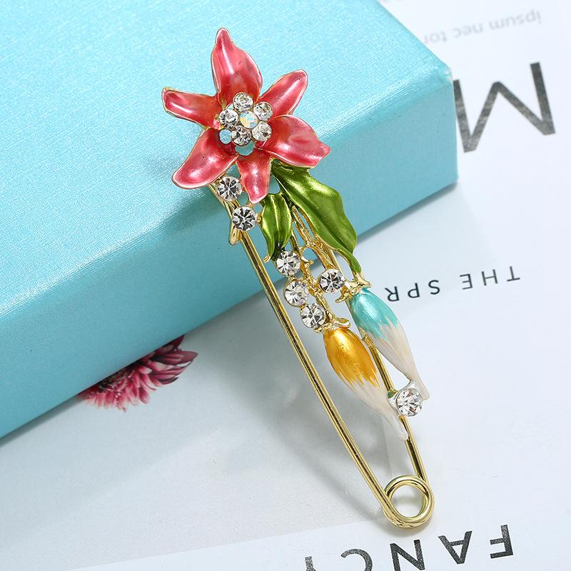 Oil silk scarf buckle brooch women's fixed clothes cardigan pin tulip flower temperament versatile accessories