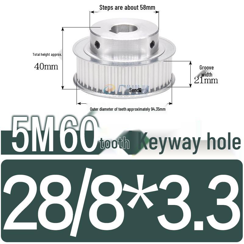60-Teeth 5M Timing Pulley, T-Slot Width 16/21/27mm, BF Type Stepped with Machined Hole 6-20mm
