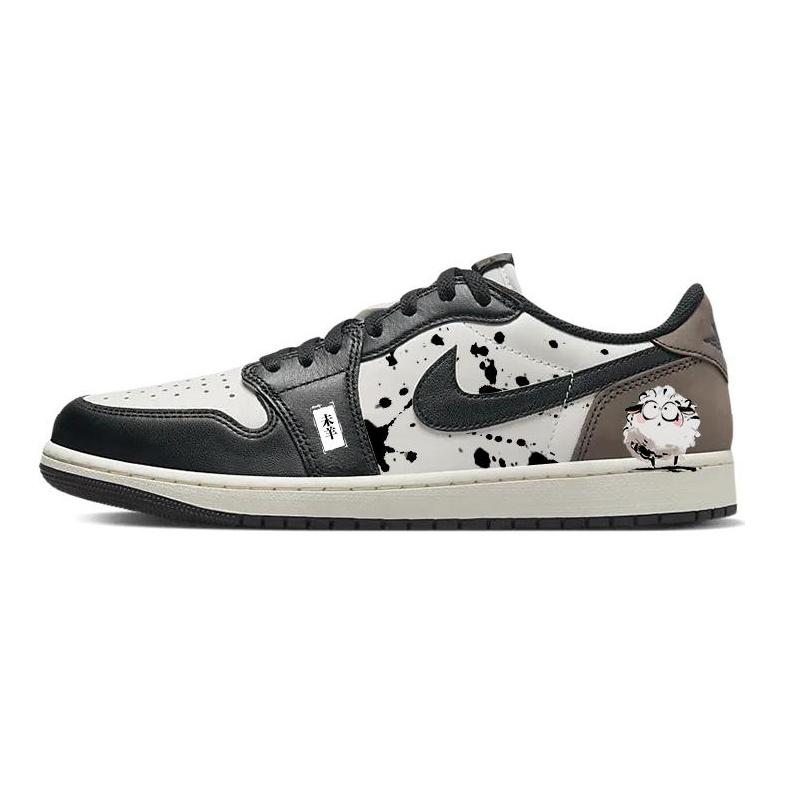 Jordan Air Jordan 1 Cushioning Slip Resistant Low top Vintage Basketball Shoes Men's Black White Brown CZ0790-102(Team366-)