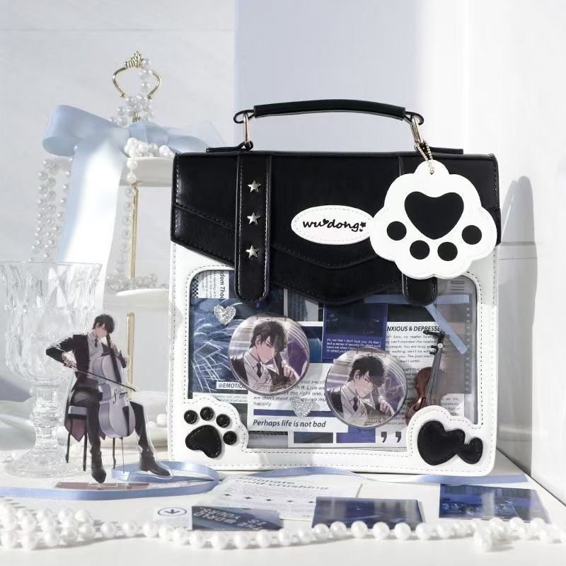 Japanese Sweet Anime Ita Bag Women Girls Badge Transparent Square Backpack Ladies Leather Cartoon Multifunctional Shoulder Bags