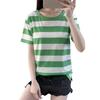 Summer T-shirt Round Neck Short Sleeve T-shirt Striped Print Breathable Versatile Loose Fit Top Streetwear