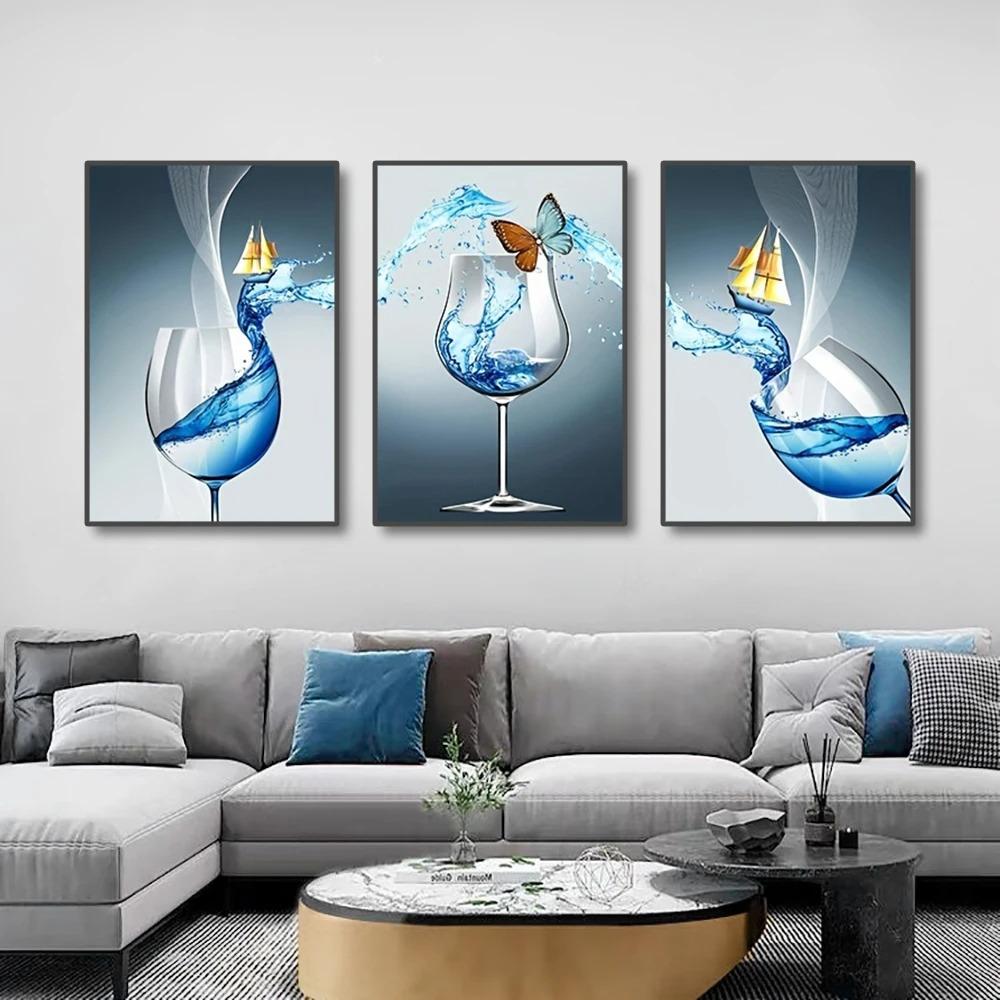 Abstrakcyjny kieliszek do wina Wall Art wydruki na płótnie luksusowy Design jadalnia plakaty malarstwo do salonu dekoracje ścienne do domu