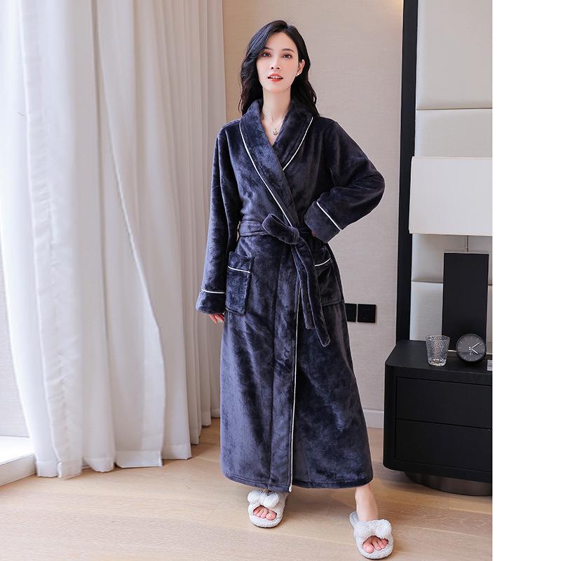Women's Flannel Bathrobe - Cozy, Long, Thick, Autumn/Winter Nightgown for Beauty Salons and Hotels