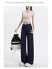 Women's Dark Blue Tencel Wide-Leg Jeans with Stitched Letter Waist