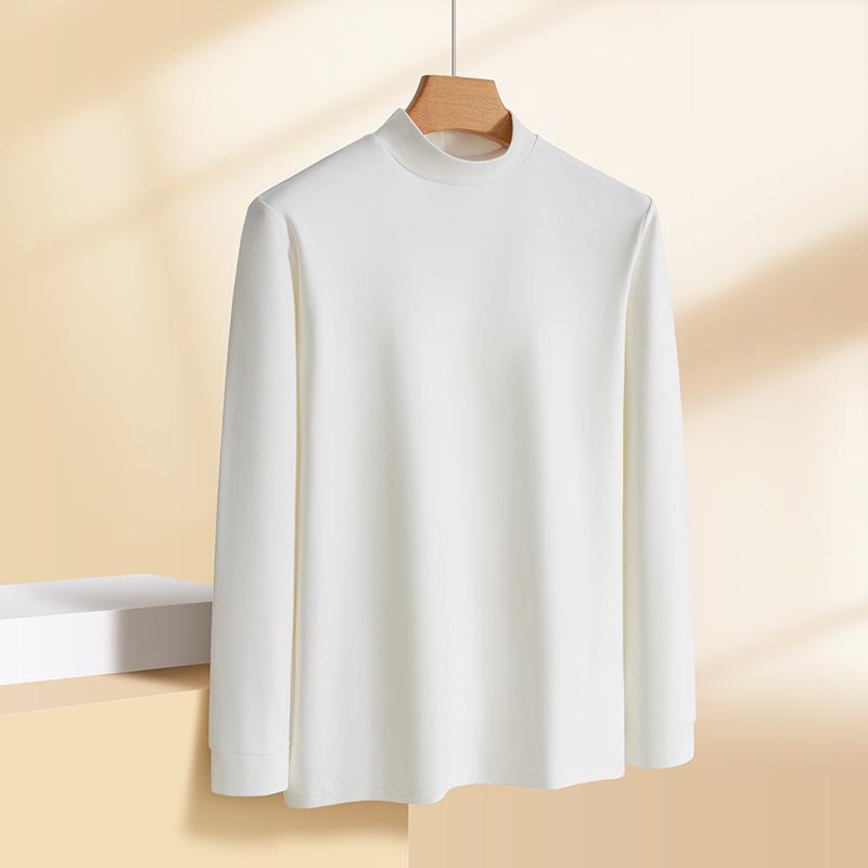 Men's Velvet Half-High Collar Long Sleeve Top - Soft, Warm, Autumn/Winter Fashion.
